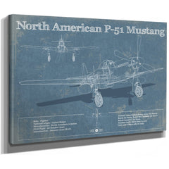 P-51 Mustang Fighter Plane Print as a stretched canvas wrap with gallery wrapped edges