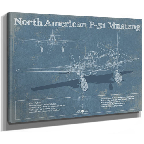 P-51 Mustang Fighter Plane Print as a stretched canvas wrap with gallery wrapped edges