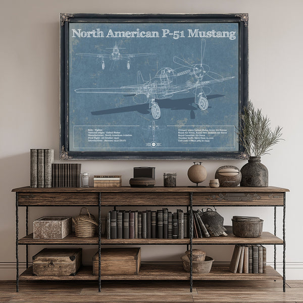 P-51 Mustang Fighter Plane Print canvas print size guide 24x18 36x24 48x36 inches