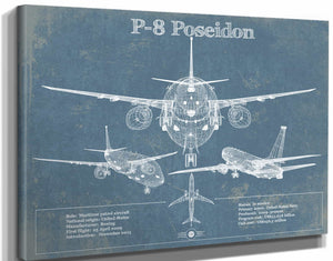 14" x 11" / Stretched Canvas Wrap Cutler West P-8 Poseidon Aircraft Blueprint Original Military Wall Art