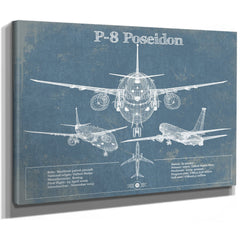 P-8 Poseidon Blueprint Aircraft Print as a stretched canvas wrap with gallery wrapped edges