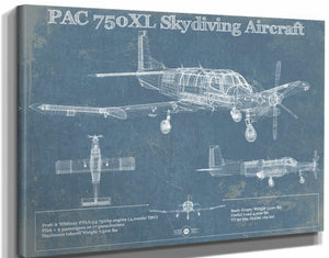 14" x 11" / Stretched Canvas Wrap Cutler West PAC 750XL Skydiving Aircraft Original Blueprint Art