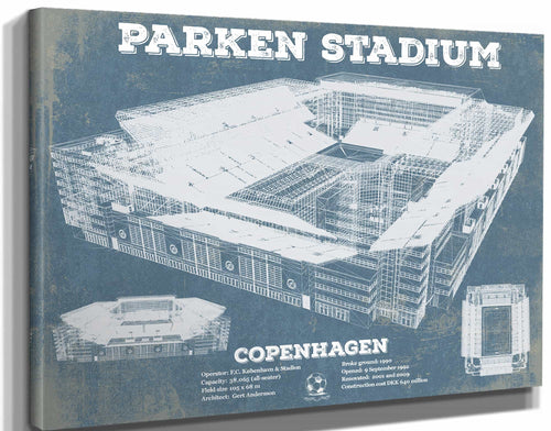 14" x 11" / Stretched Canvas Wrap Cutler West Parken Stadium Copenhagen Football Vintage Soccer Print