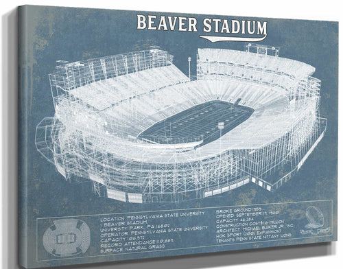 14" x 11" / Stretched Canvas Wrap Cutler West Penn State Nittany Lions - Beaver Stadium Vintage Blueprint Wall Art