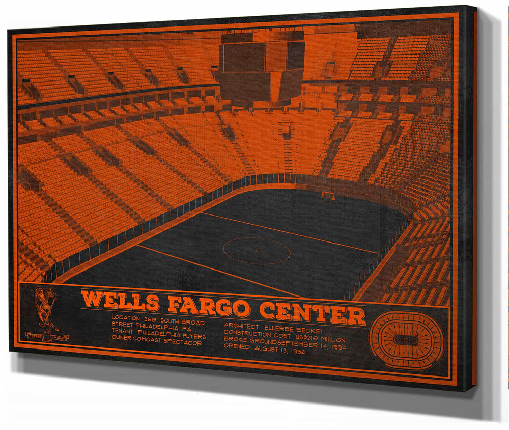 14" x 11" / Stretched Canvas Wrap Cutler West Philadelphia Flyers Wells Fargo Center Philadelphia Seating Chart Vintage Hockey Print