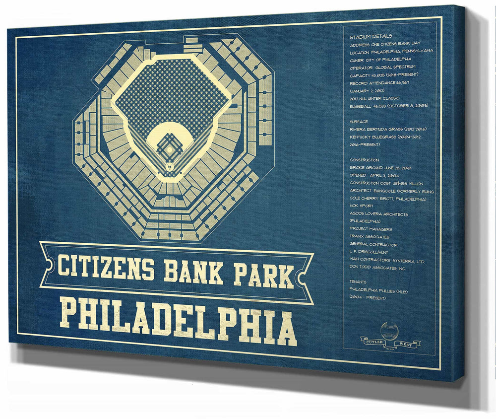 14" x 11" / Stretched Canvas Wrap Cutler West Philadelphia Phillies - Citizens Bank Park Vintage Baseball Print