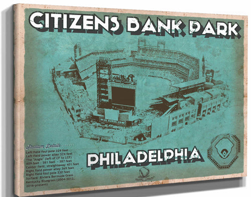 14" x 11" / Stretched Canvas Wrap Cutler West Philadelphia Phillies - Citizens Bank Park - Vintage Baseball Print