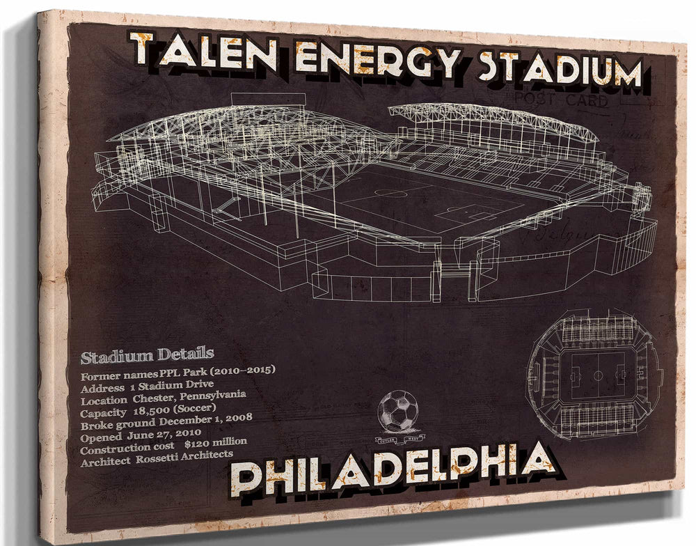 14" x 11" / Stretched Canvas Wrap Cutler West Philadelphia Union F.C. -  Vintage Talen Energy Stadium MLS Soccer Print
