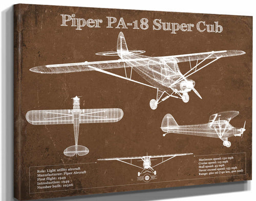 14" x 11" / Stretched Canvas Wrap Cutler West Piper PA-18 Super Cub Original Blueprint Art