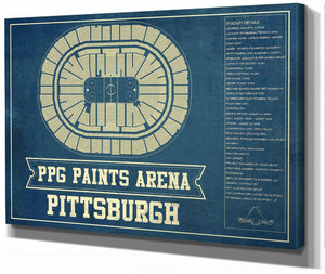 14" x 11" / Stretched Canvas Wrap Cutler West Pittsburgh Penguins PPG Paints Arena Seating Chart - Vintage Hockey Print