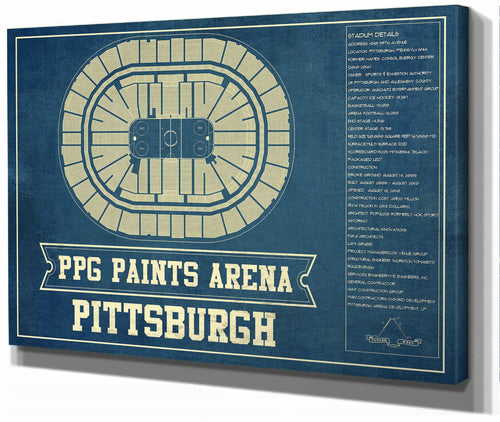 14" x 11" / Stretched Canvas Wrap Cutler West Pittsburgh Penguins PPG Paints Arena Seating Chart - Vintage Hockey Print