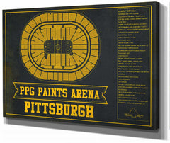 14" x 11" / Stretched Canvas Wrap Cutler West Pittsburgh Penguins PPG Paints Arena Seating Chart - Vintage Hockey Team Color Print
