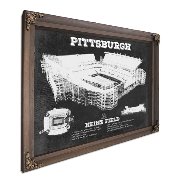 Pittsburgh Steelers Stadium Art - Heinz Field Print in a Bourbon stained wood frame with antique gold corners