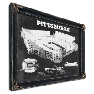 Pittsburgh Steelers Stadium Art - Heinz Field Print in a distressed Vintage Black wood frame with ornate corners