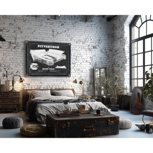 Pittsburgh Steelers Stadium Art - Heinz Field Print framed in Vintage Black in a farmhouse entryway