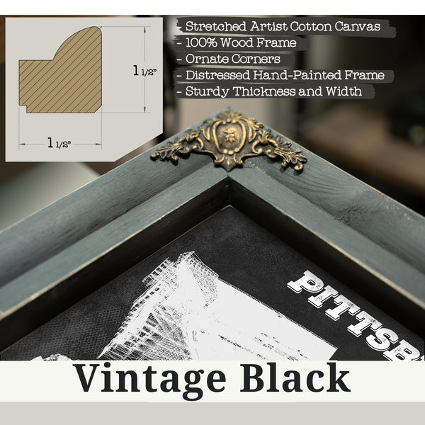Vintage Black frame corner detail, 1.5 inch ornate wood moulding, Pittsburgh Steelers Stadium Art - Heinz Field Print