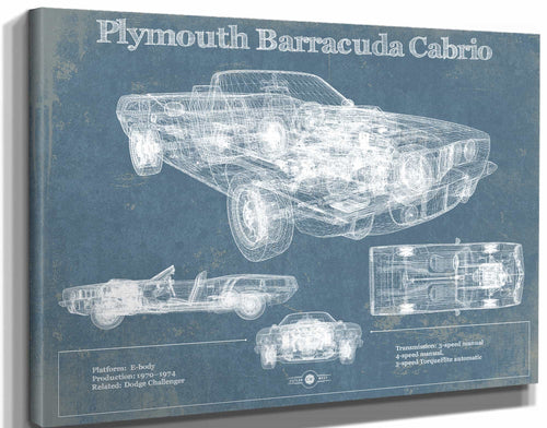 14" x 11" / Stretched Canvas Wrap Cutler West Plymouth Barracuda Cabrio Blueprint Vintage Auto Print