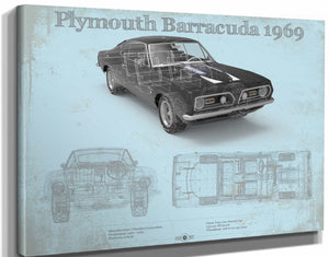 14" x 11" / Stretched Canvas Wrap Cutler West Plymouth Barracuda Original Blueprint Art