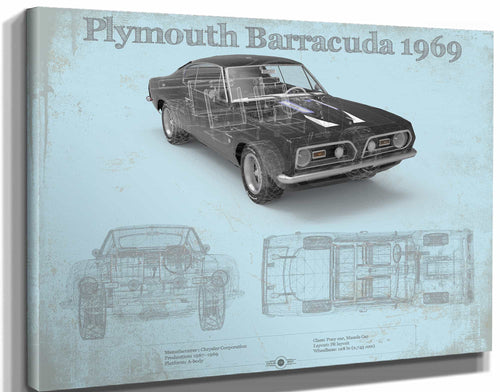 14" x 11" / Stretched Canvas Wrap Cutler West Plymouth Barracuda Original Blueprint Art