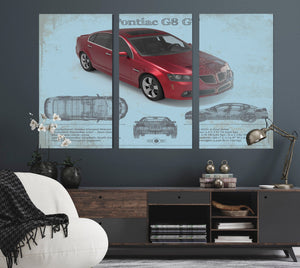 Cutler West Pontiac G8 Gt Sport Red Metallic Blueprint Vintage Auto Print