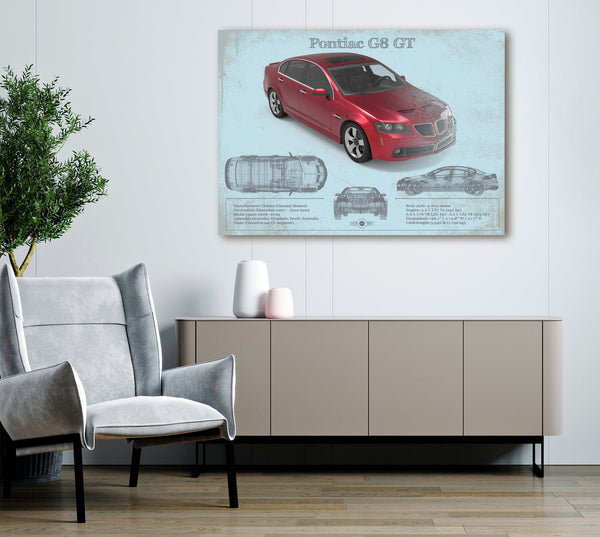 Cutler West Pontiac G8 Gt Sport Red Metallic Blueprint Vintage Auto Print