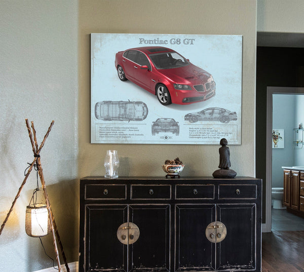 Cutler West Pontiac G8 Gt Sport Red Metallic Blueprint Vintage Auto Print