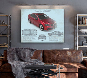 Cutler West Pontiac G8 Gt Sport Red Metallic Blueprint Vintage Auto Print