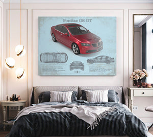 Cutler West Pontiac G8 Gt Sport Red Metallic Blueprint Vintage Auto Print