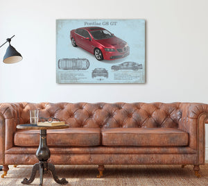 Cutler West Pontiac G8 Gt Sport Red Metallic Blueprint Vintage Auto Print