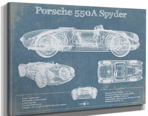 14" x 11" / Stretched Canvas Wrap Cutler West Porsche 550A Spyder Blueprint Vintage Auto Print