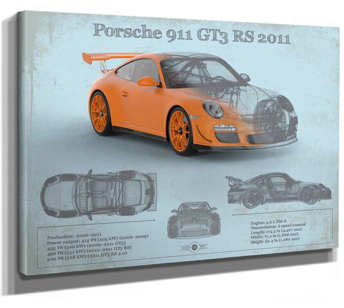 14" x 11" / Stretched Canvas Wrap Cutler West Porsche 911 GT3 RS 2011 Vintage Sports Car Print
