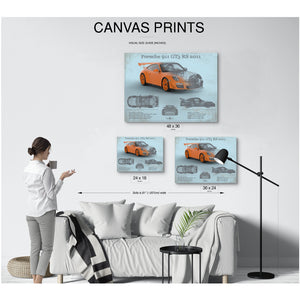 2011 Porsche 911 GT3 RS Blueprint Art Print displayed on a wall