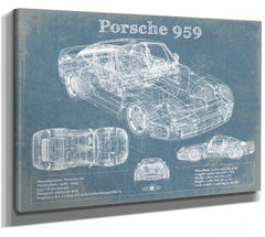 14" x 11" / Stretched Canvas Wrap Cutler West Porsche 959 Vintage Blueprint Auto Print