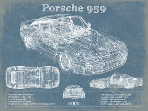 14" x 11" / Unframed Cutler West Porsche 959 Vintage Blueprint Auto Print