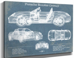 14" x 11" / Stretched Canvas Wrap Cutler West Porsche Boxster (2004) Blueprint Vintage Auto Print