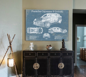 Cutler West Porsche Cayenne S 2018 Vintage Blueprint Auto Print