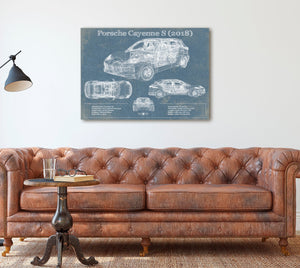 Cutler West Porsche Cayenne S 2018 Vintage Blueprint Auto Print