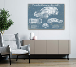 Cutler West Porsche Cayenne S 2018 Vintage Blueprint Auto Print