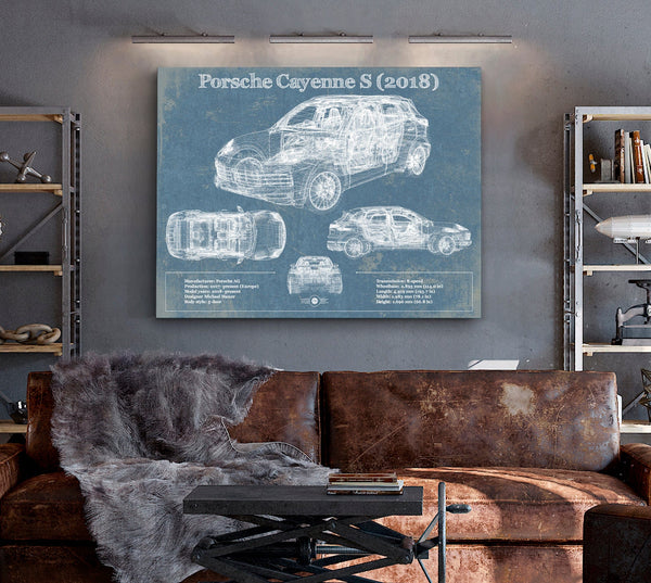 Cutler West Porsche Cayenne S 2018 Vintage Blueprint Auto Print