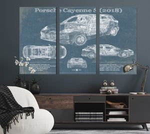 Cutler West Porsche Cayenne S 2018 Vintage Blueprint Auto Print