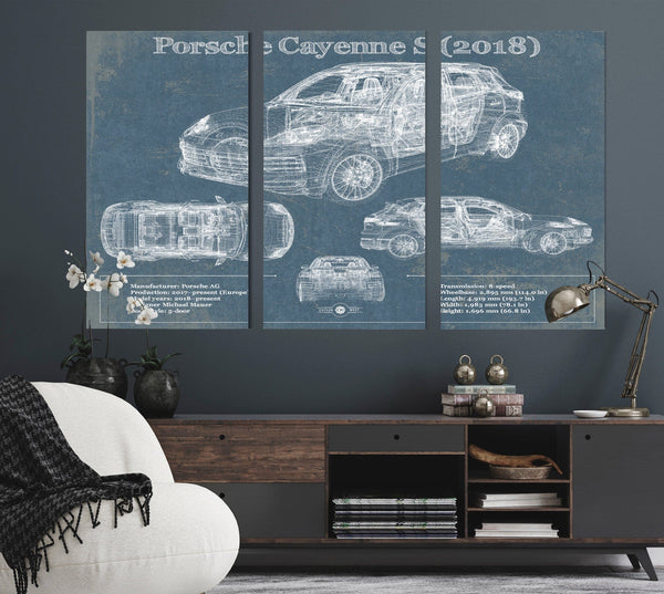 Cutler West Porsche Cayenne S 2018 Vintage Blueprint Auto Print