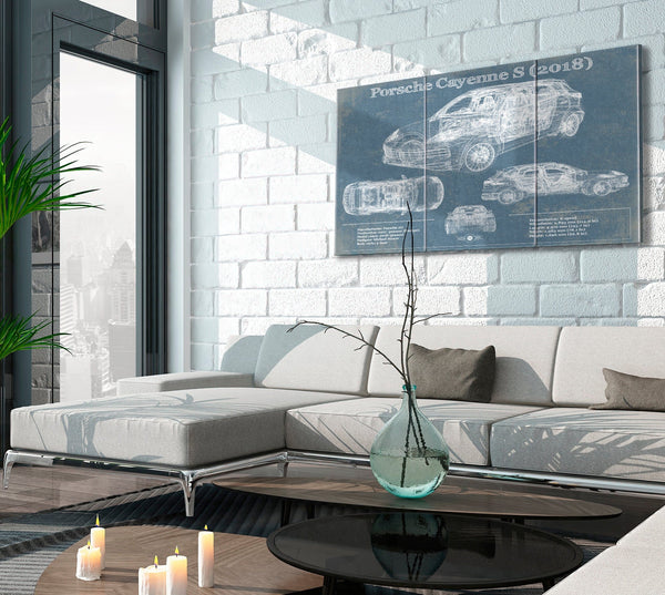 Cutler West Porsche Cayenne S 2018 Vintage Blueprint Auto Print