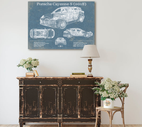 Cutler West Porsche Cayenne S 2018 Vintage Blueprint Auto Print
