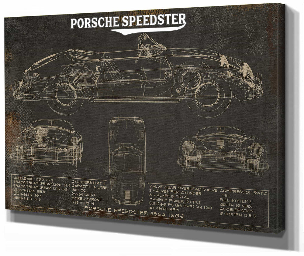 14" x 11" / Stretched Canvas Wrap Cutler West Porsche Speedster 356A 1600 Vintage Auto Print