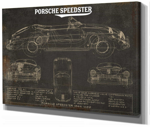 14" x 11" / Stretched Canvas Wrap Cutler West Porsche Speedster 356A 1600 Vintage Auto Print