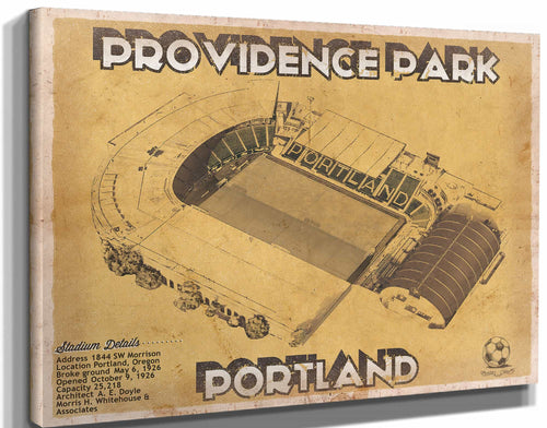 14" x 11" / Stretched Canvas Wrap Cutler West Portland Timbers F.C. - Providence Park Vintage MLS Soccer Print