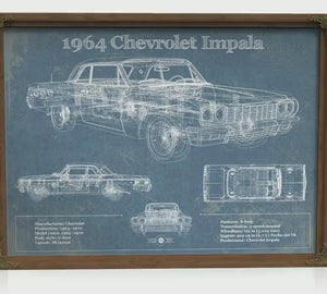 1964 Chevrolet Impala Blueprint Art Print — Car Lover Gift
