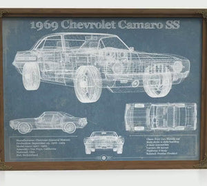 1969 Chevrolet Camaro SS Blueprint Art Print — Car Lover Gift