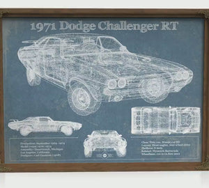 1971 Dodge Challenger Rt Blueprint Art Print — Car Lover Gift