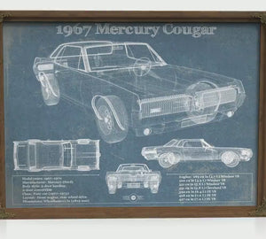 1967 Mercury Cougar Blueprint Art Print — Gift Idea